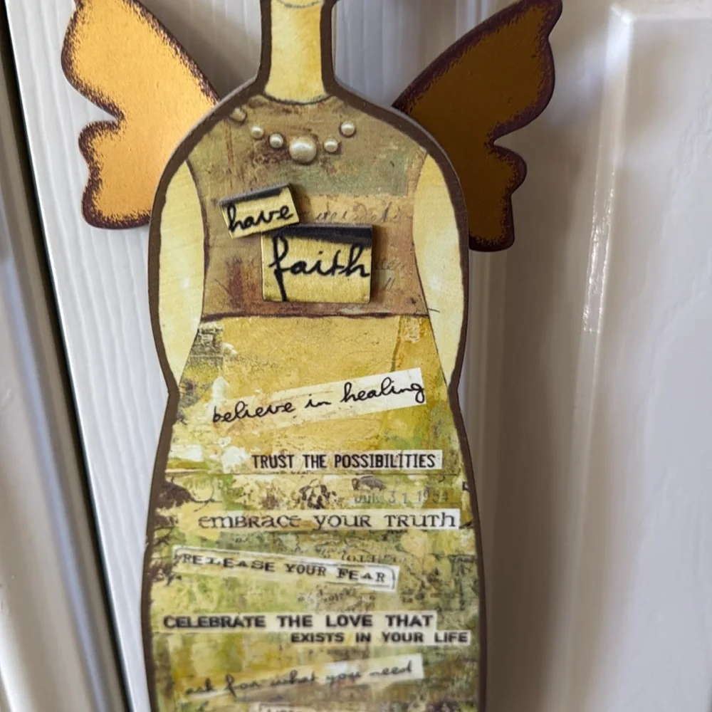 Whimsical Angel Wall Decor with Orange Wings have faith message